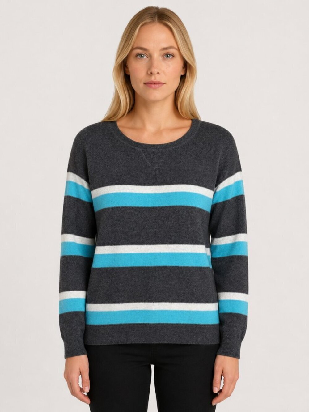 Aqua Bloomingdales 100% cashmere striped sweater size small NWT charcoal gray